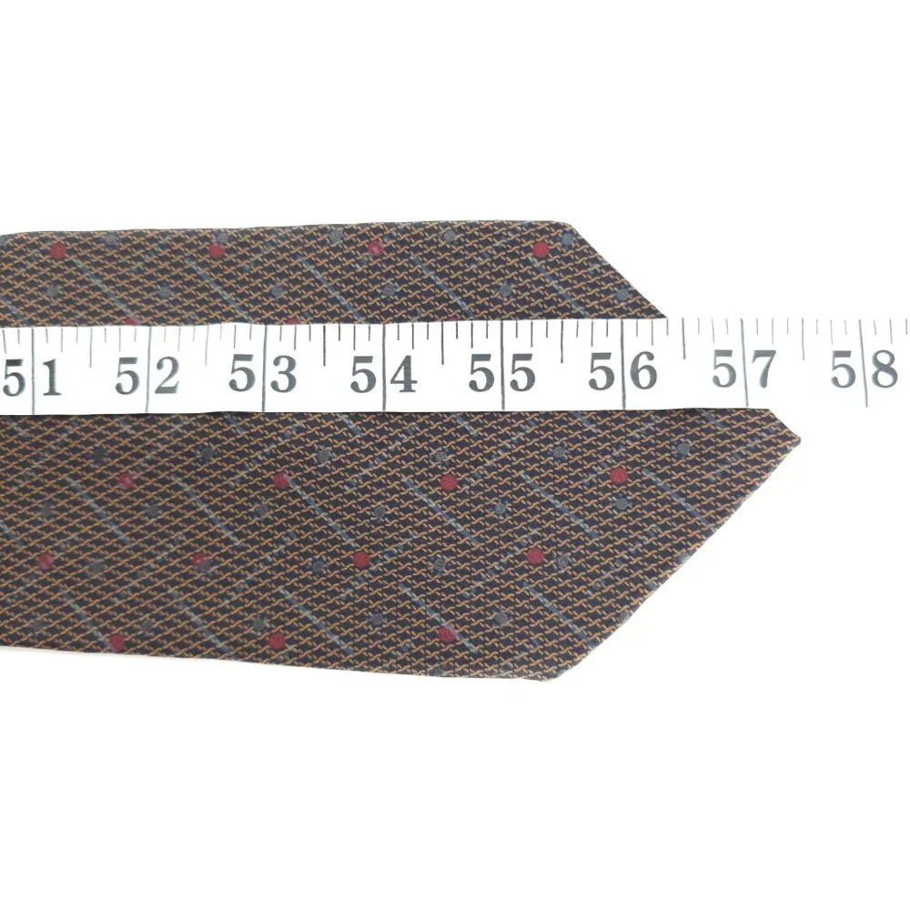 Manhattan Men Necktie 100% Silk Geometric Black Brown Red Size 57x4 - NWOT